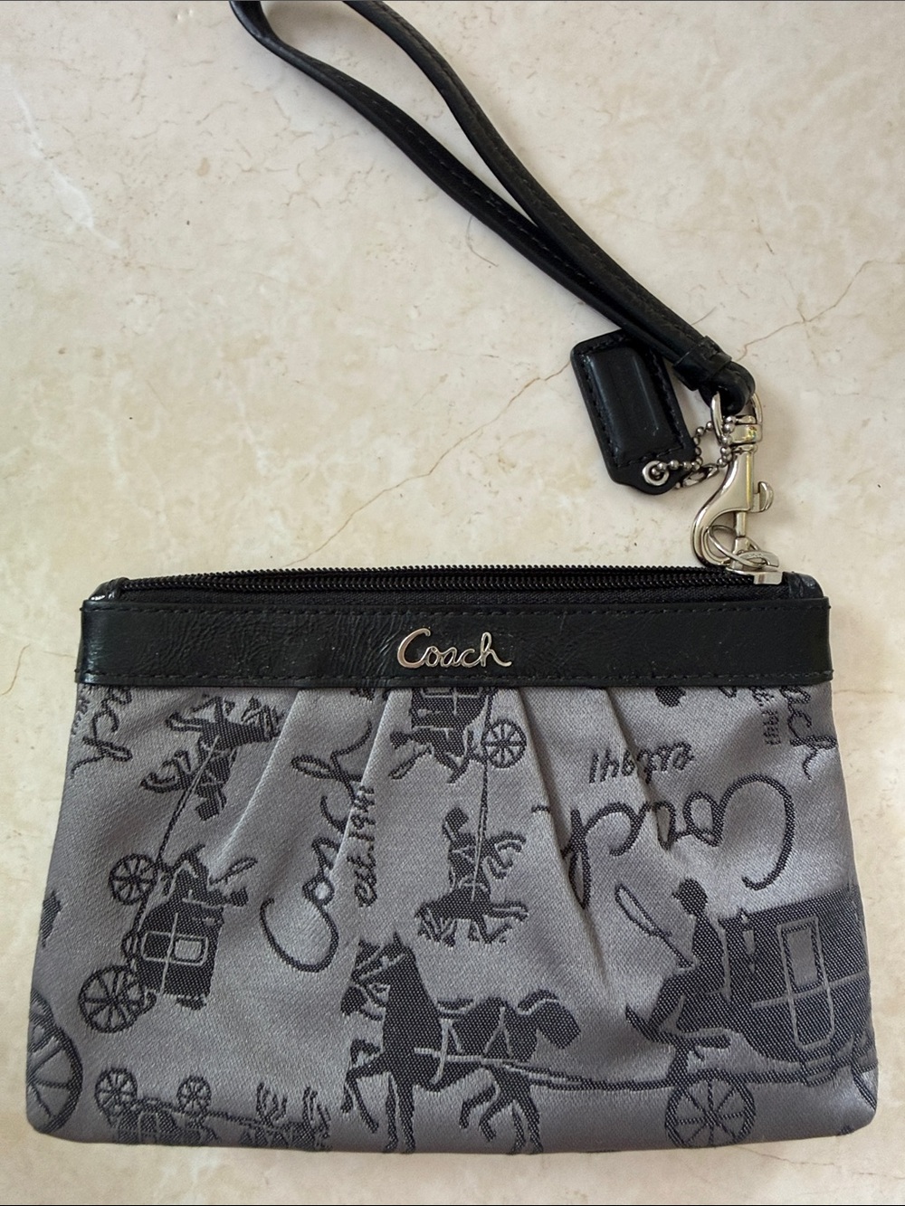 Coach Gray and Black Signature Pony Carriage Wristlet